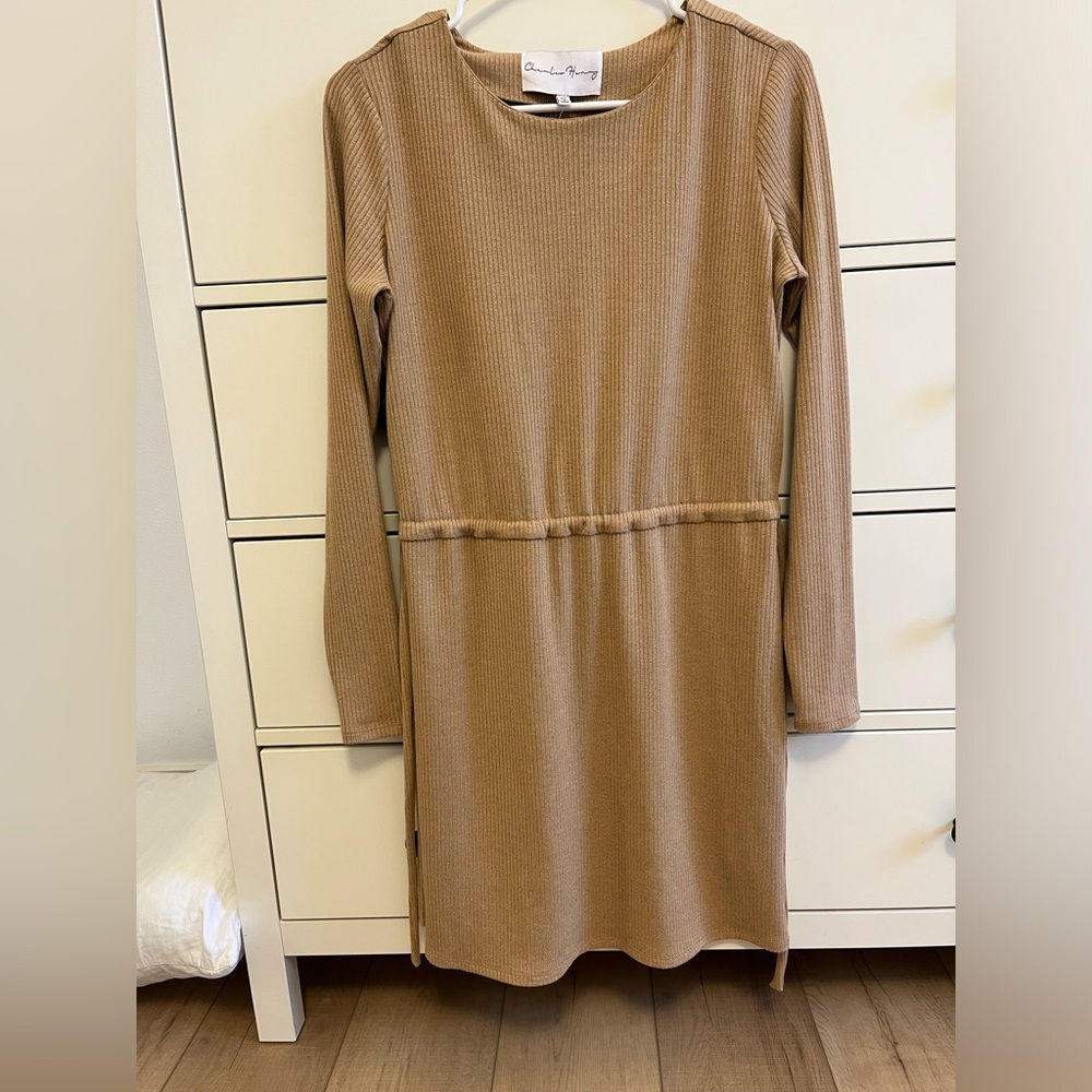 Charles Henry Ribbed Tie Waist Dress